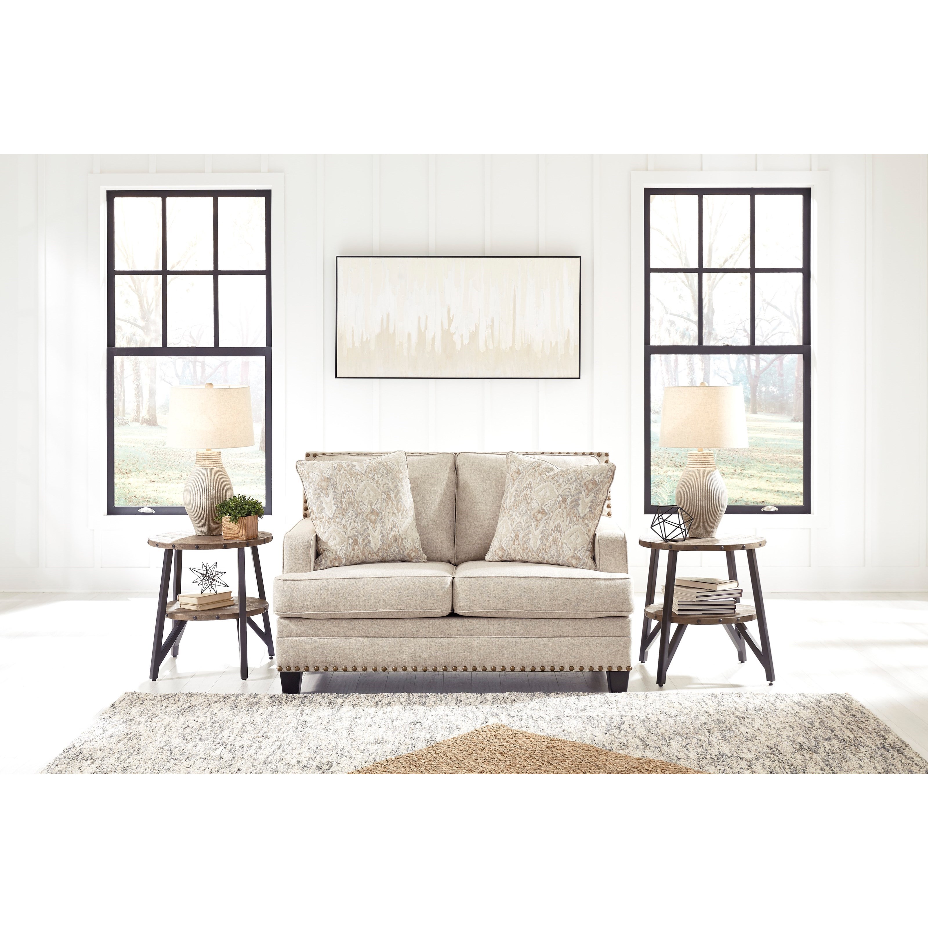 Benchcraft by Ashley Claredon Transitional Loveseat with Nailhead Trim
